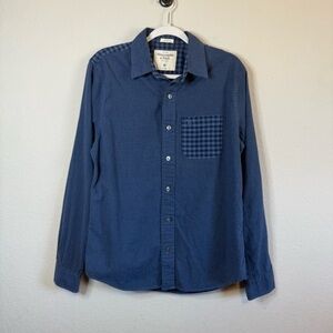 Abercrombie & Fitch Blue Muscle Long Sleeve Button Front Cotton Plaid Shirt Sz M